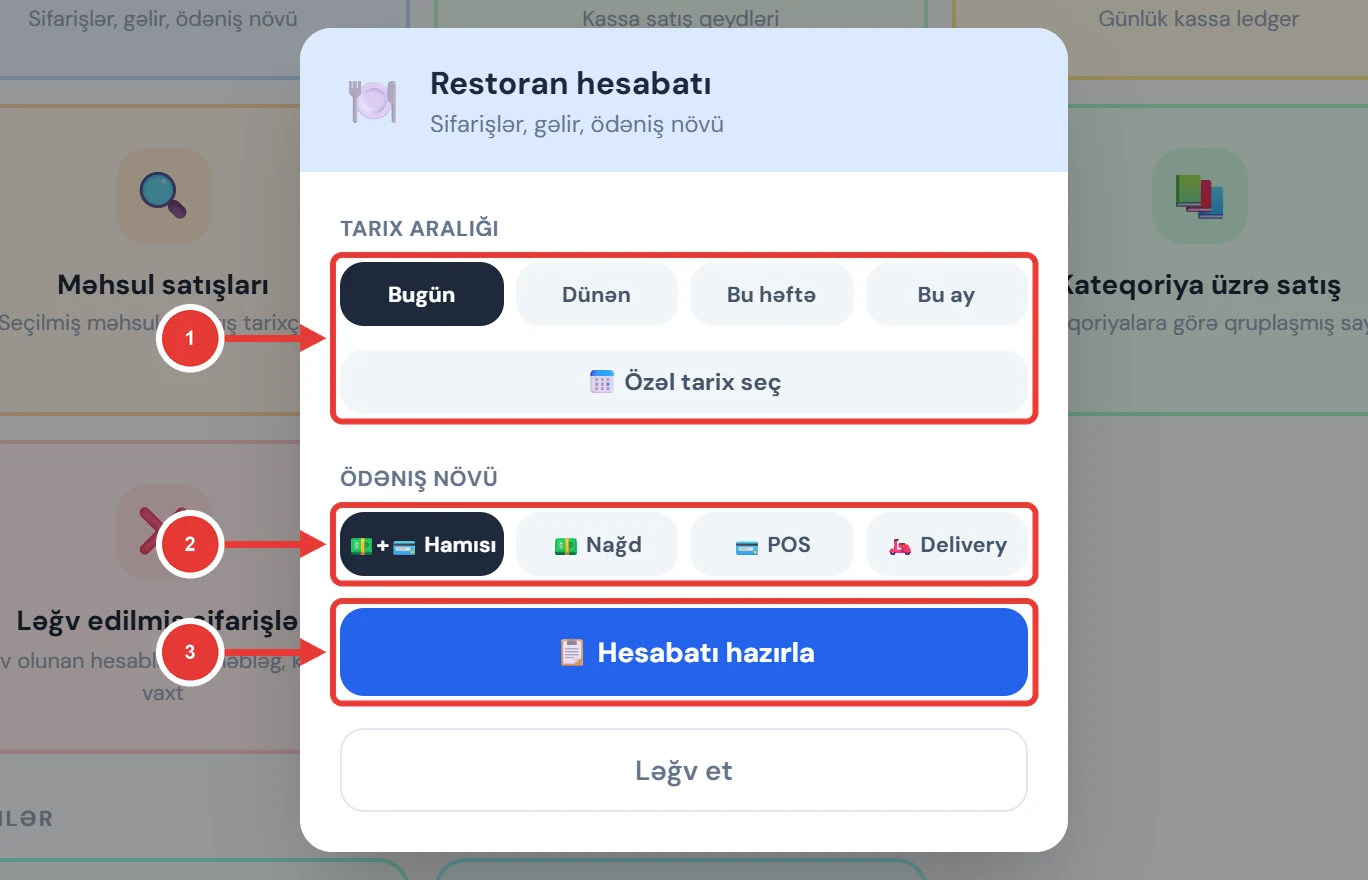 Hesabat filtr pəncərəsi