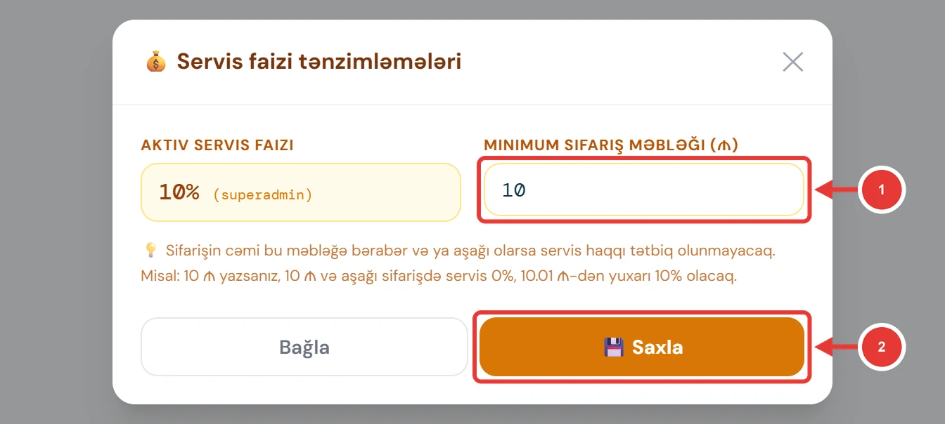 Servis faizi pəncərəsi